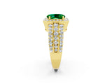 Yellow gold Oval Cut Halo Emerald Ring with Split Shank and Four-Prong Setting_2