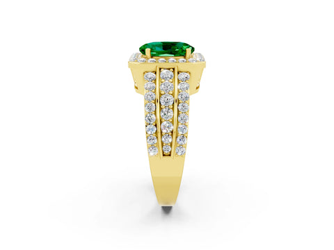 Yellow gold Oval Cut Halo Emerald Ring with Split Shank and Four-Prong Setting_2
