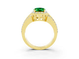 Yellow gold Oval Cut Halo Emerald Ring with Split Shank and Four-Prong Setting_3