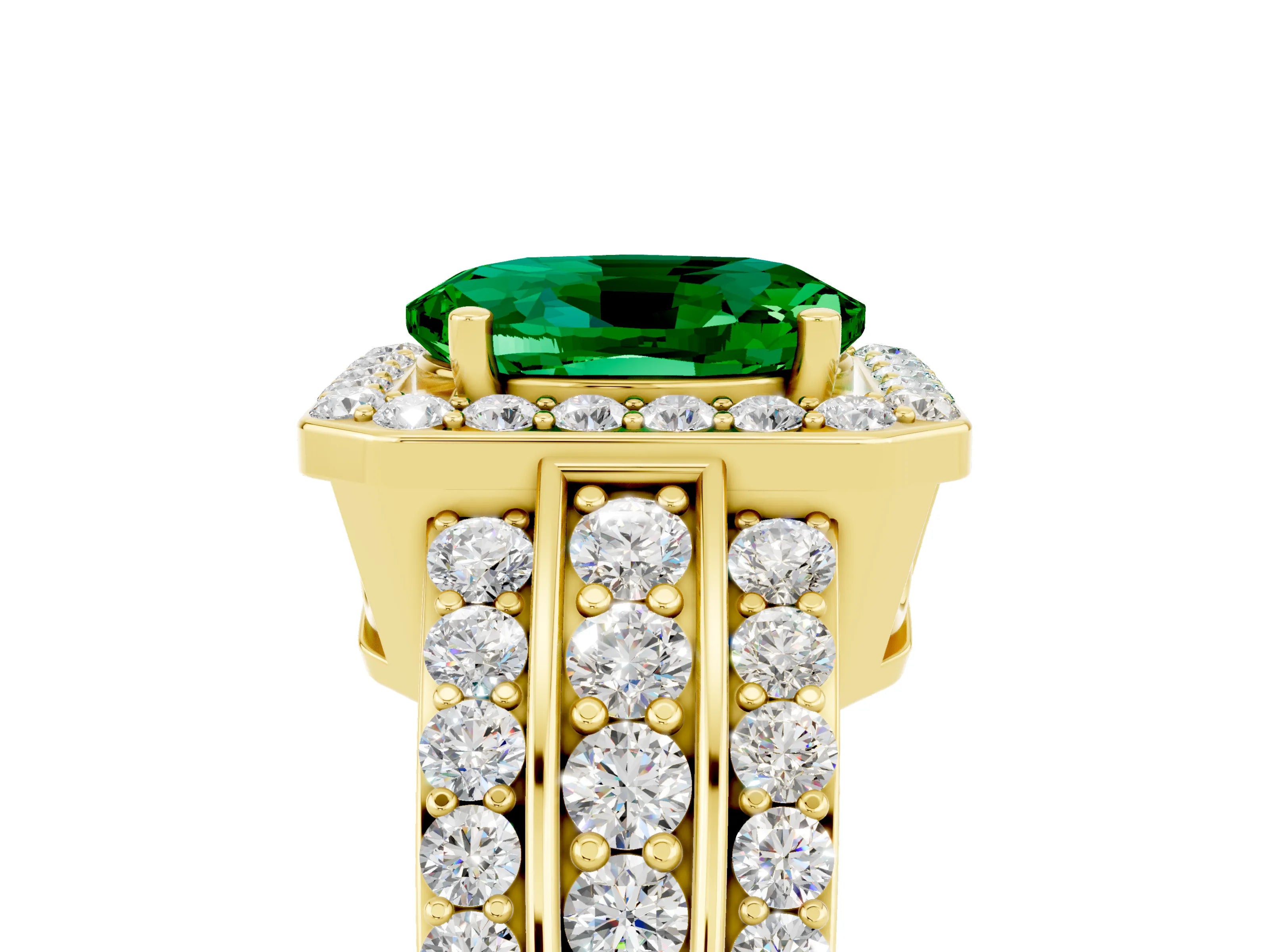 Yellow gold Oval Cut Halo Emerald Ring with Split Shank and Four-Prong Setting_5