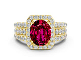 Yellow gold Oval Cut Halo Garnet Ring with Split Shank and Four-Prong Setting