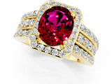 Yellow gold Oval Cut Halo Garnet Ring with Split Shank and Four-Prong Setting_1
