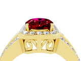 Yellow gold Oval Cut Halo Garnet Ring with Split Shank and Four-Prong Setting_4