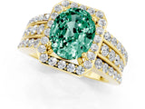 Yellow gold Oval Cut Halo Green Sapphire Ring with Split Shank and Four-Prong Setting_1