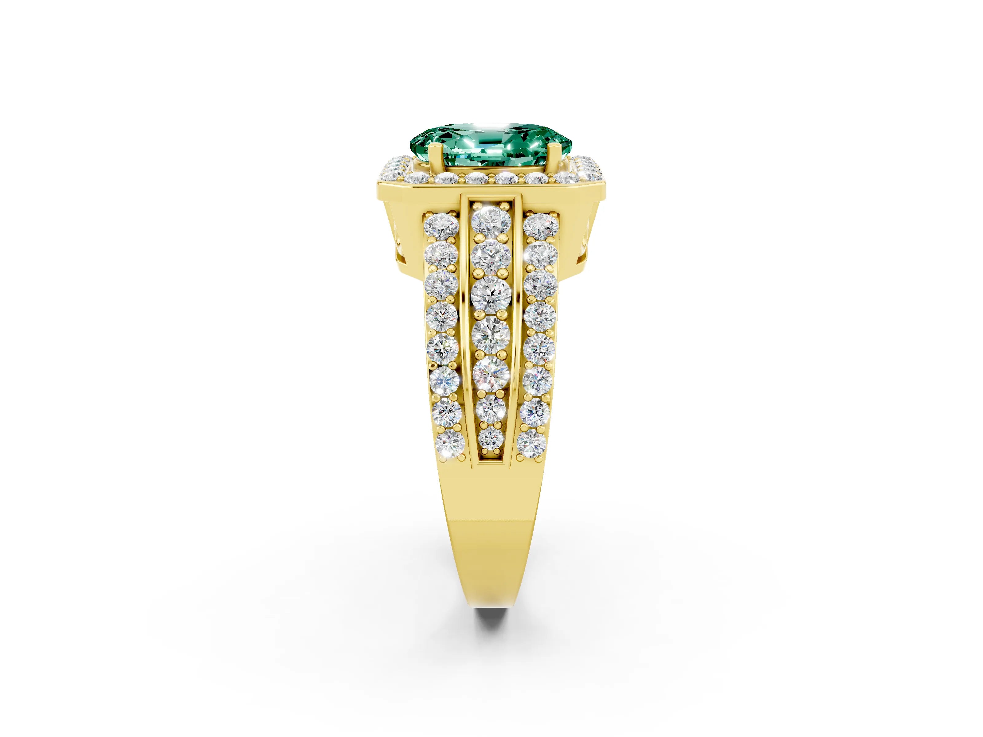 Yellow gold Oval Cut Halo Green Sapphire Ring with Split Shank and Four-Prong Setting_2