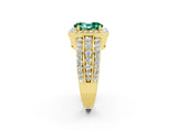 Yellow gold Oval Cut Halo Green Sapphire Ring with Split Shank and Four-Prong Setting_2
