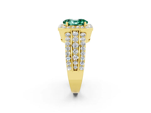 Yellow gold Oval Cut Halo Green Sapphire Ring with Split Shank and Four-Prong Setting_2