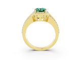 Yellow gold Oval Cut Halo Green Sapphire Ring with Split Shank and Four-Prong Setting_3