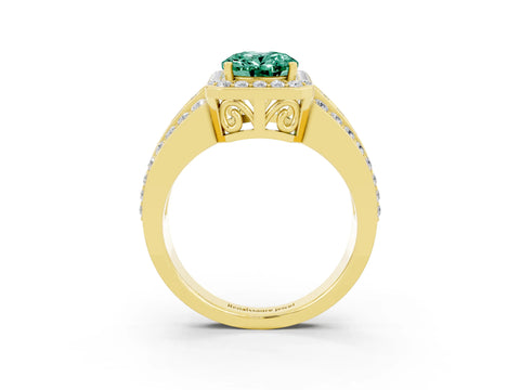Yellow gold Oval Cut Halo Green Sapphire Ring with Split Shank and Four-Prong Setting_3