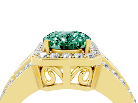 Yellow gold Oval Cut Halo Green Sapphire Ring with Split Shank and Four-Prong Setting_4
