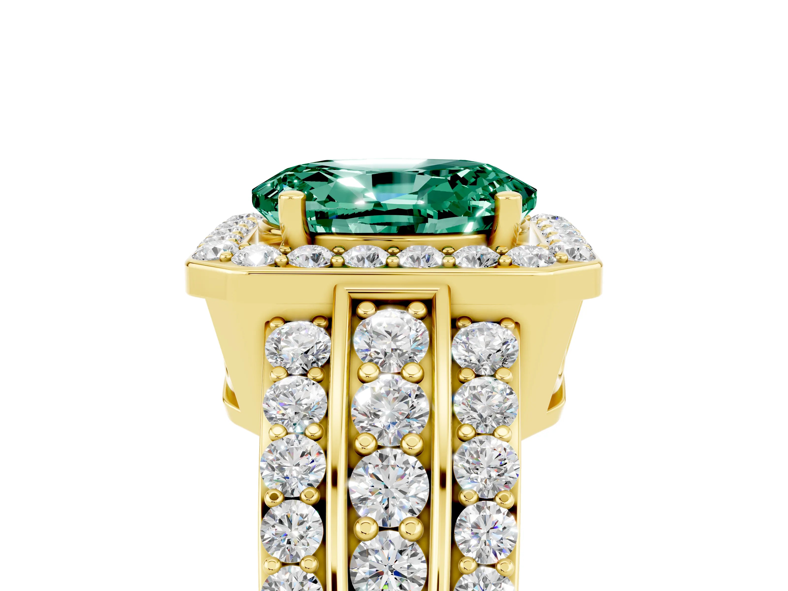 Yellow gold Oval Cut Halo Green Sapphire Ring with Split Shank and Four-Prong Setting_5