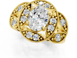 Yellow gold Oval Cut Halo Milgrain Diamond Engagement Ring with Leaf Band and Four-Prong Setting_4
