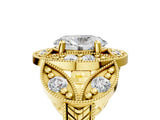 Yellow gold Oval Cut Halo Milgrain Diamond Engagement Ring with Leaf Band and Four-Prong Setting_8