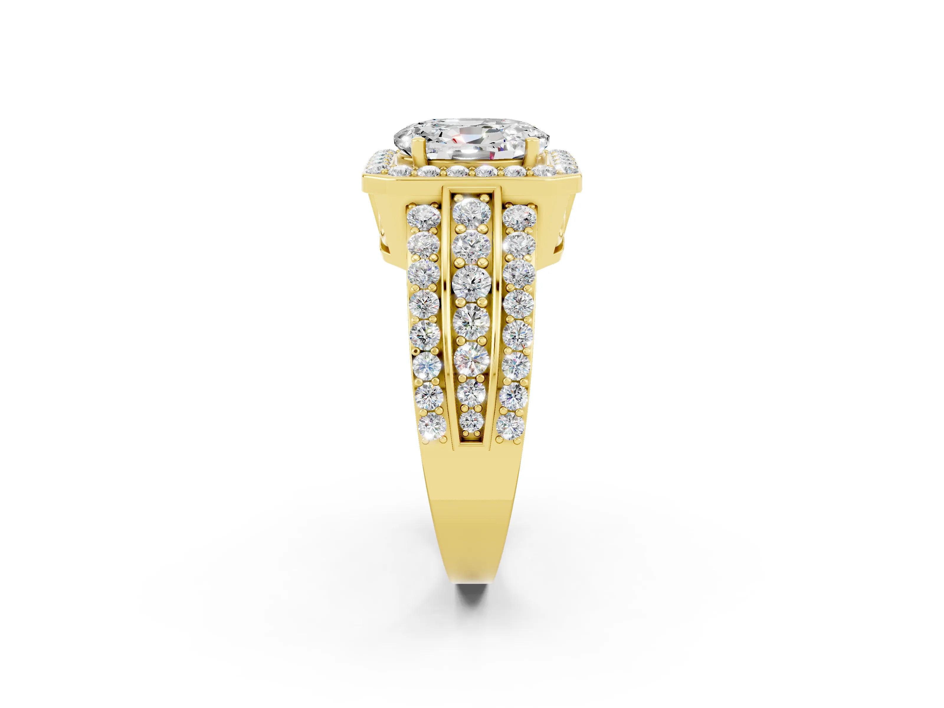 Yellow gold Oval Cut Halo Moissanite Ring with Split Shank and Four-Prong Setting_2