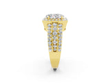 Yellow gold Oval Cut Halo Moissanite Ring with Split Shank and Four-Prong Setting_2