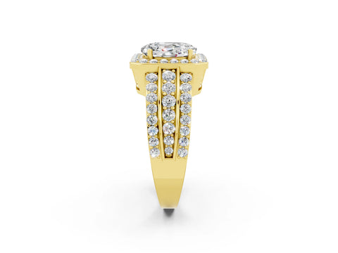 Yellow gold Oval Cut Halo Moissanite Ring with Split Shank and Four-Prong Setting_2