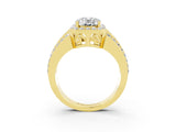 Yellow gold Oval Cut Halo Moissanite Ring with Split Shank and Four-Prong Setting_3