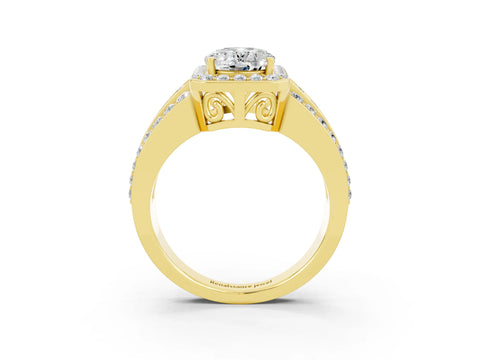 Yellow gold Oval Cut Halo Moissanite Ring with Split Shank and Four-Prong Setting_3