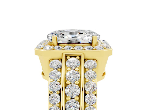 Yellow gold Oval Cut Halo Moissanite Ring with Split Shank and Four-Prong Setting_5