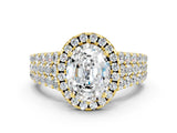 Yellow gold Oval Cut Halo Pavé Diamond Engagement Ring with Split Shank and Four-Prong Setting
