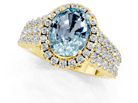 Yellow gold Oval Cut Halo Pavé Diamond Engagement Ring with Split Shank and Four-Prong Setting_1