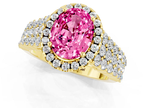 Yellow gold Oval Cut Halo Pavé Diamond Engagement Ring with Split Shank and Four-Prong Setting_1