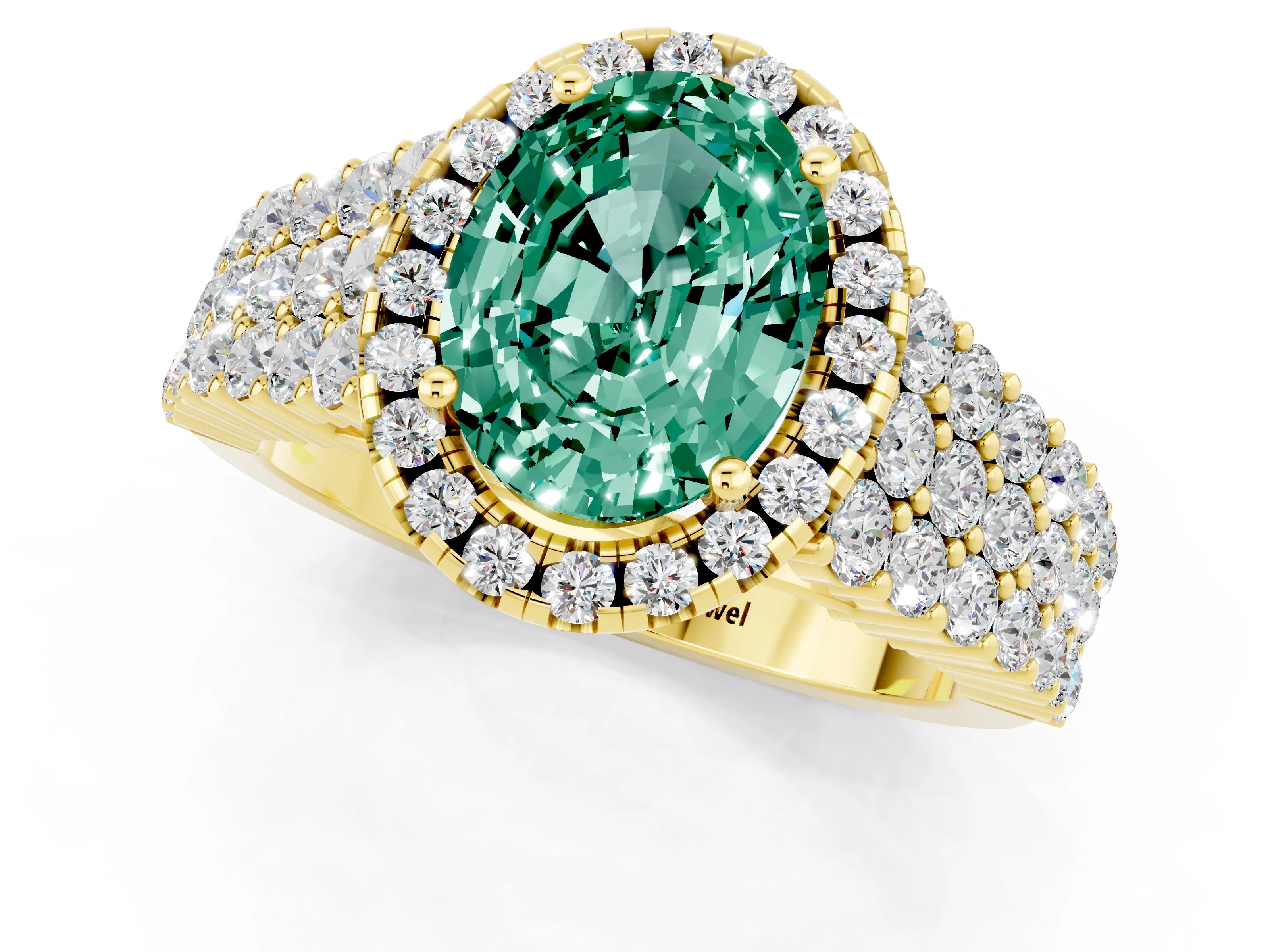 Yellow gold Oval Cut Halo Pavé Diamond Engagement Ring with Split Shank and Four-Prong Setting_1
