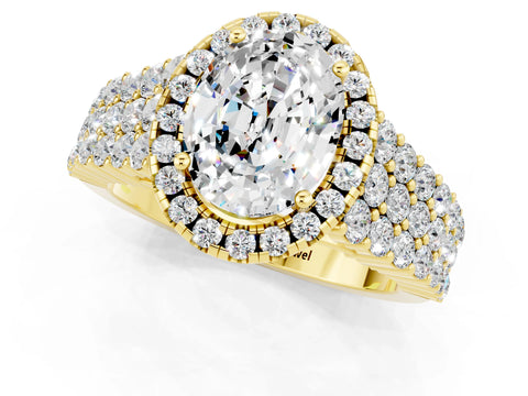Yellow gold Oval Cut Halo Pavé Diamond Engagement Ring with Split Shank and Four-Prong Setting_1