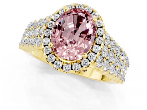 Yellow gold Oval Cut Halo Pavé Diamond Engagement Ring with Split Shank and Four-Prong Setting_1