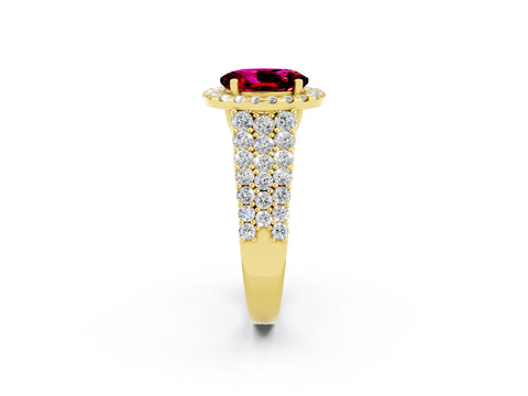Yellow gold Oval Cut Halo Pavé Diamond Engagement Ring with Split Shank and Four-Prong Setting_2