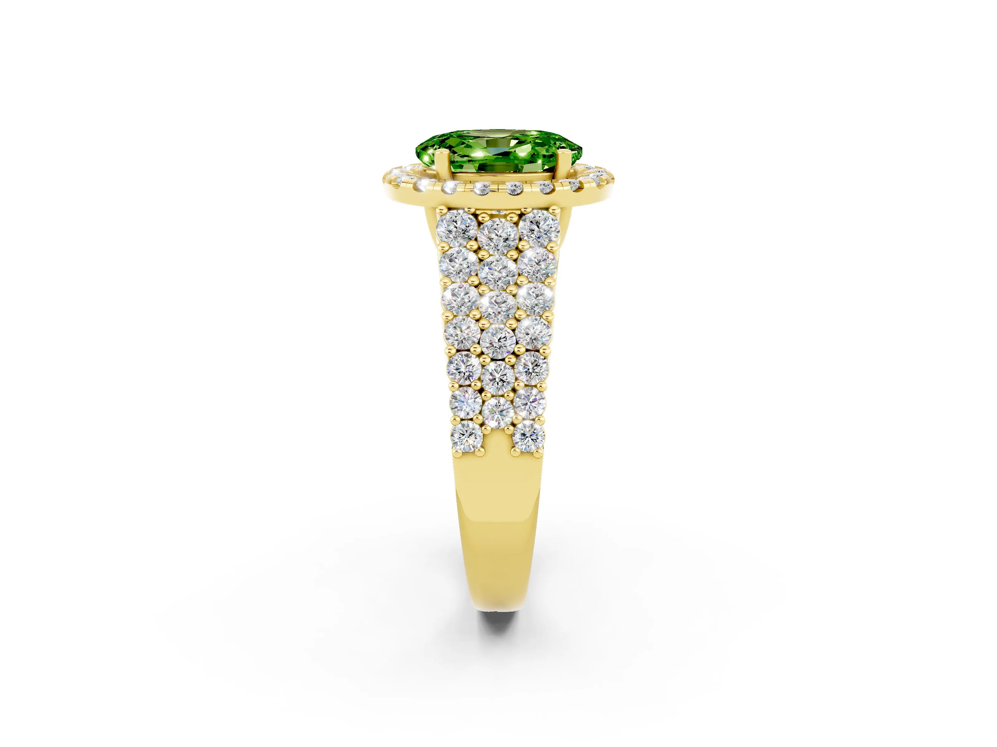Yellow gold Oval Cut Halo Pavé Diamond Engagement Ring with Split Shank and Four-Prong Setting_2