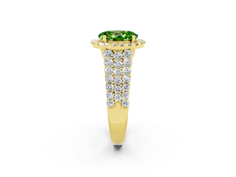 Yellow gold Oval Cut Halo Pavé Diamond Engagement Ring with Split Shank and Four-Prong Setting_2
