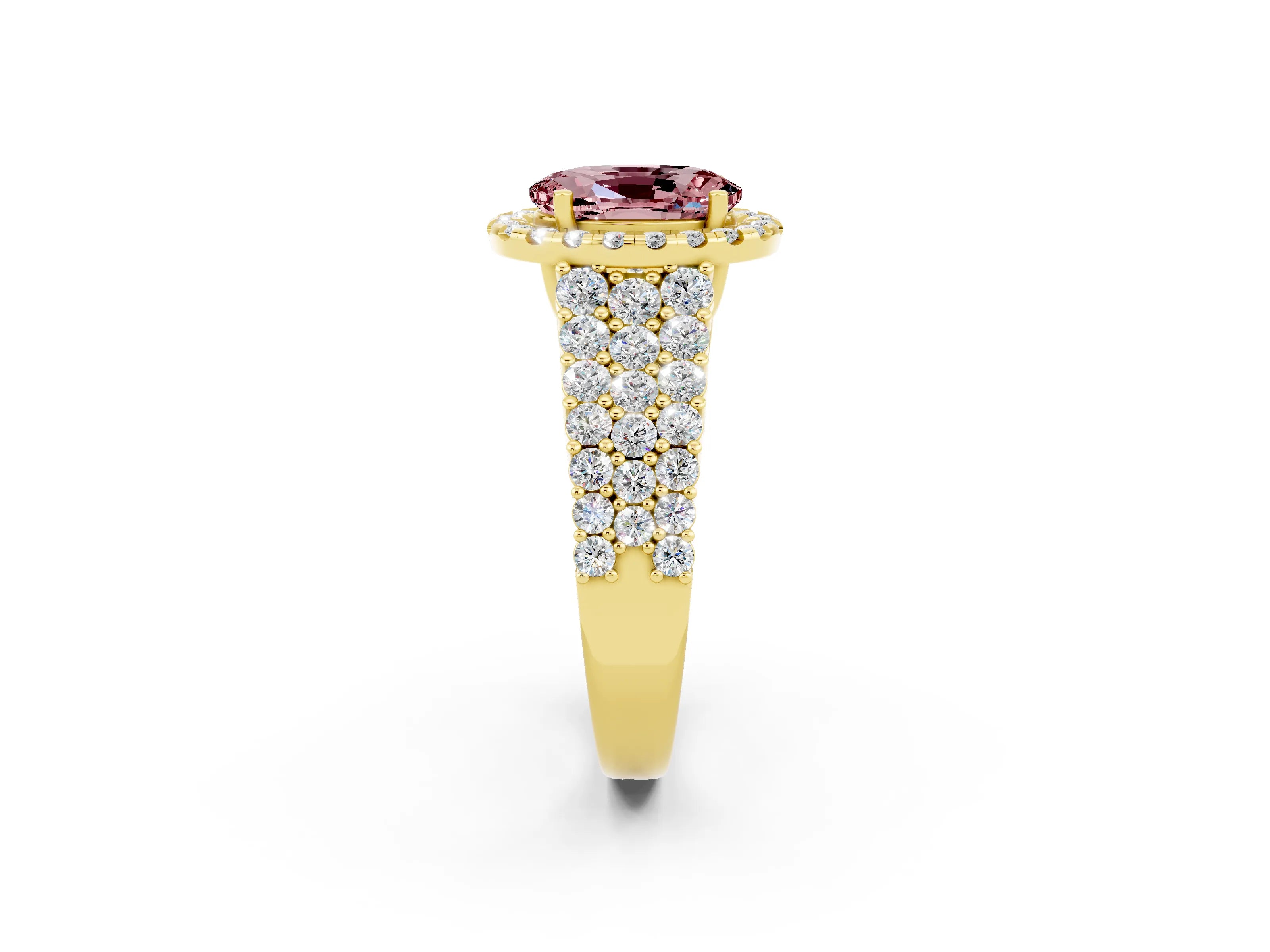 Yellow gold Oval Cut Halo Pavé Diamond Engagement Ring with Split Shank and Four-Prong Setting_2