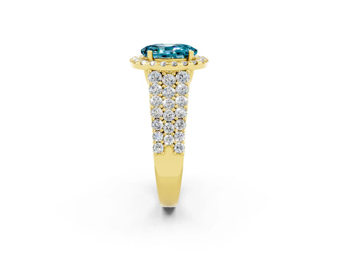 Yellow gold Oval Cut Halo Pavé Diamond Engagement Ring with Split Shank and Four-Prong Setting_2