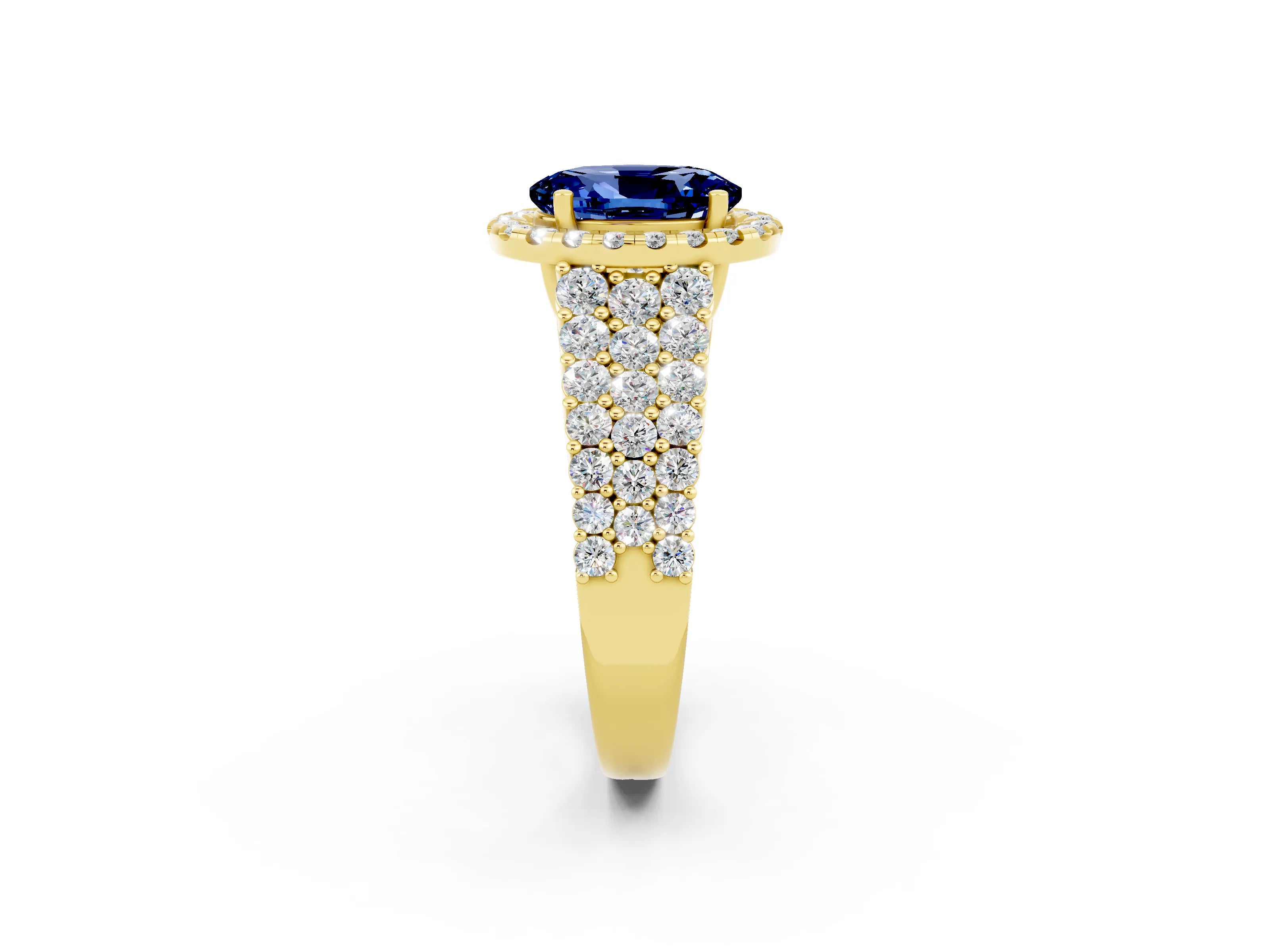 Yellow gold Oval Cut Halo Pavé Diamond Engagement Ring with Split Shank and Four-Prong Setting_2