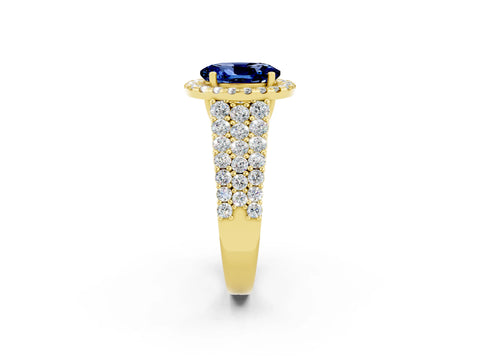 Yellow gold Oval Cut Halo Pavé Diamond Engagement Ring with Split Shank and Four-Prong Setting_2