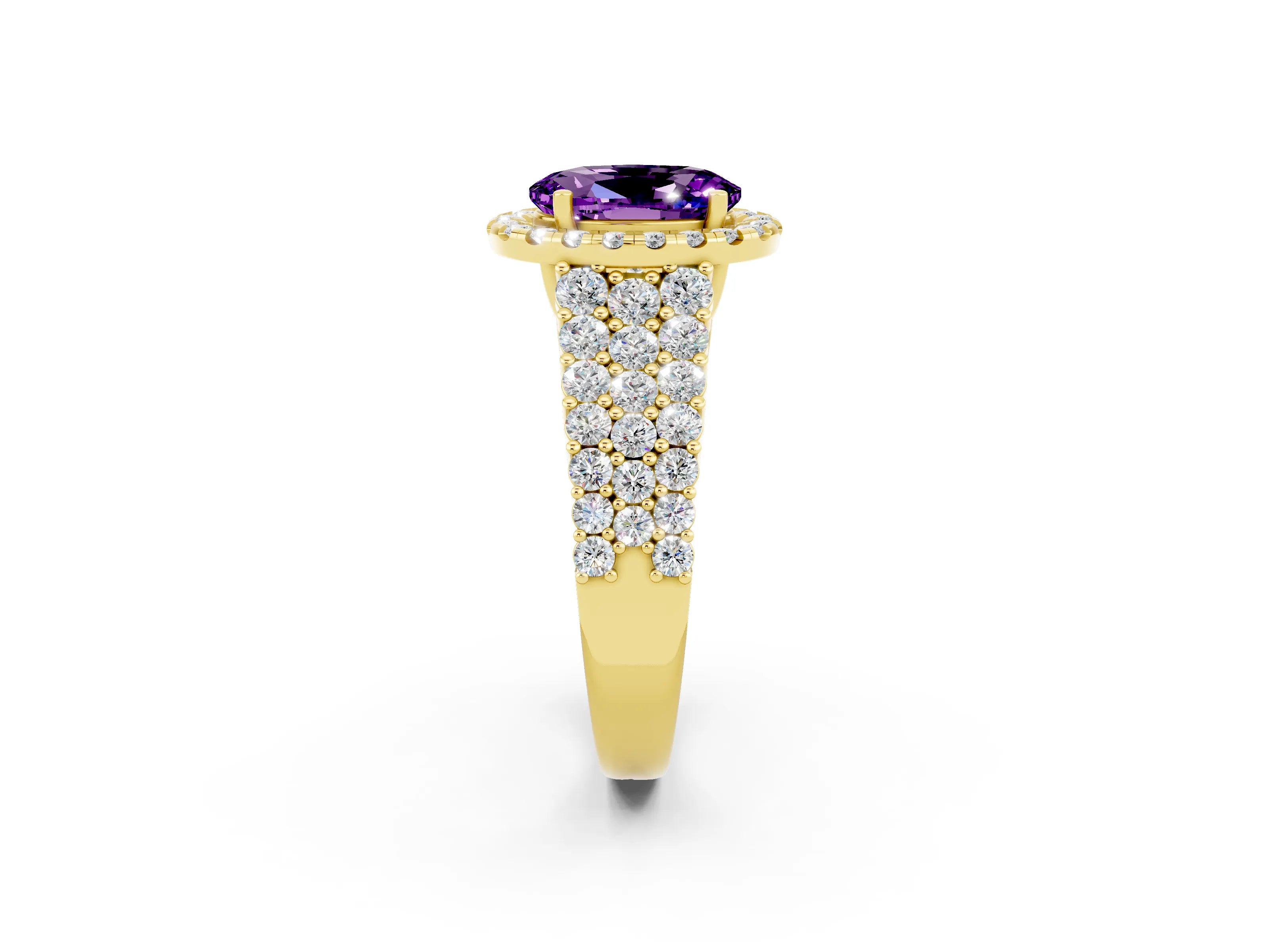 Yellow gold Oval Cut Halo Pavé Diamond Engagement Ring with Split Shank and Four-Prong Setting_2