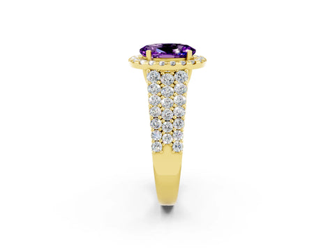 Yellow gold Oval Cut Halo Pavé Diamond Engagement Ring with Split Shank and Four-Prong Setting_2