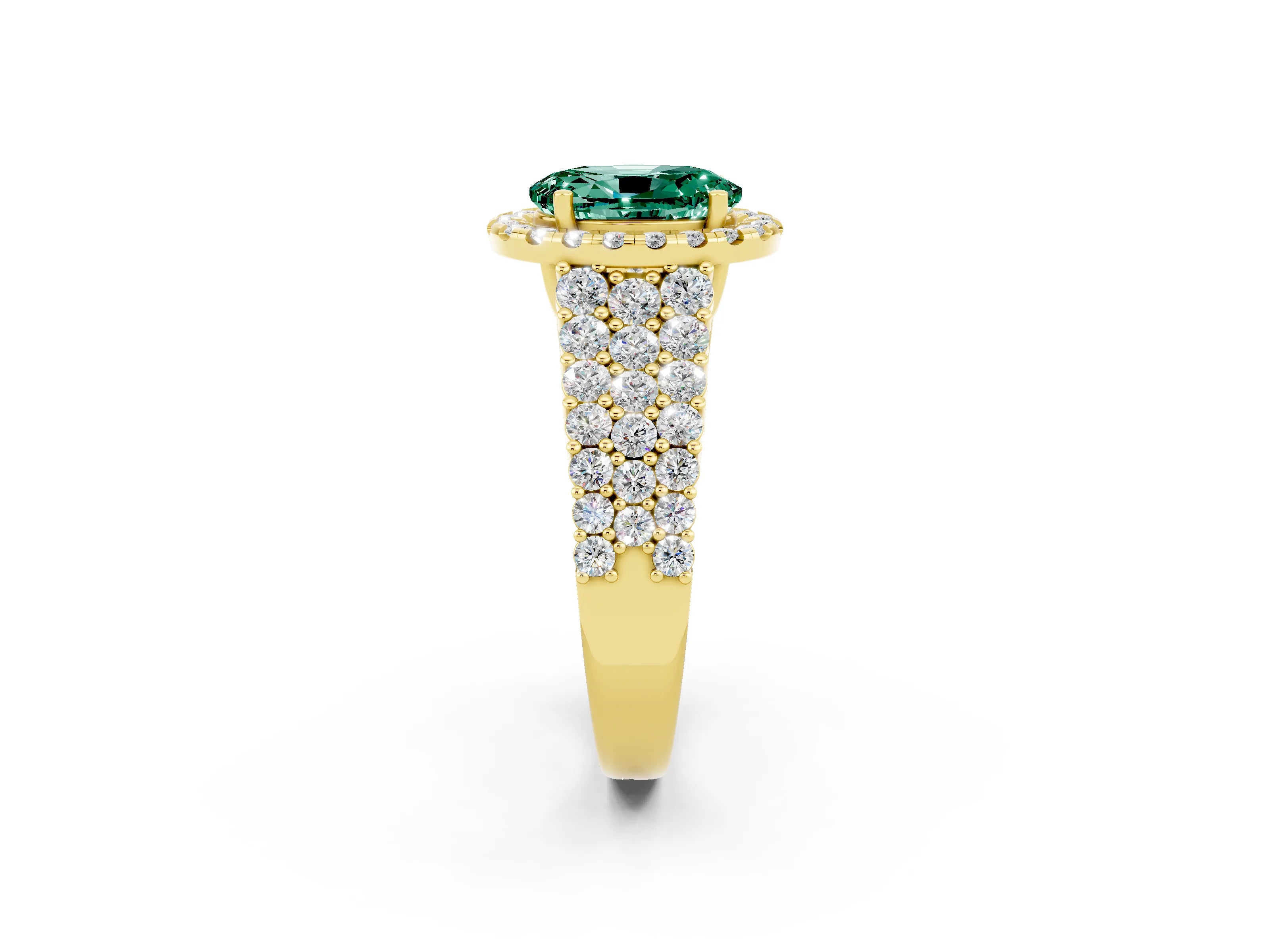Yellow gold Oval Cut Halo Pavé Diamond Engagement Ring with Split Shank and Four-Prong Setting_2