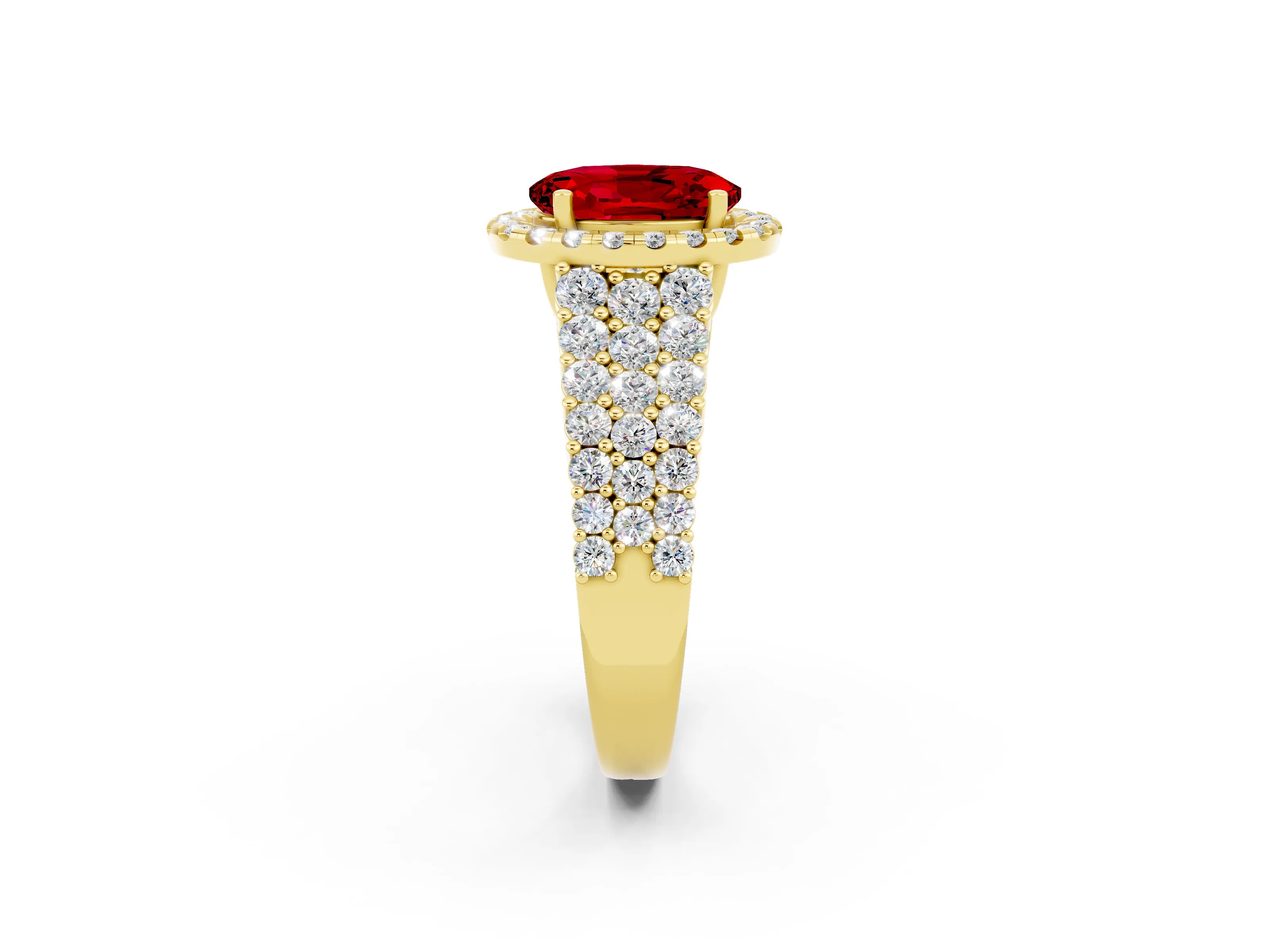 Yellow gold Oval Cut Halo Pavé Diamond Engagement Ring with Split Shank and Four-Prong Setting_2