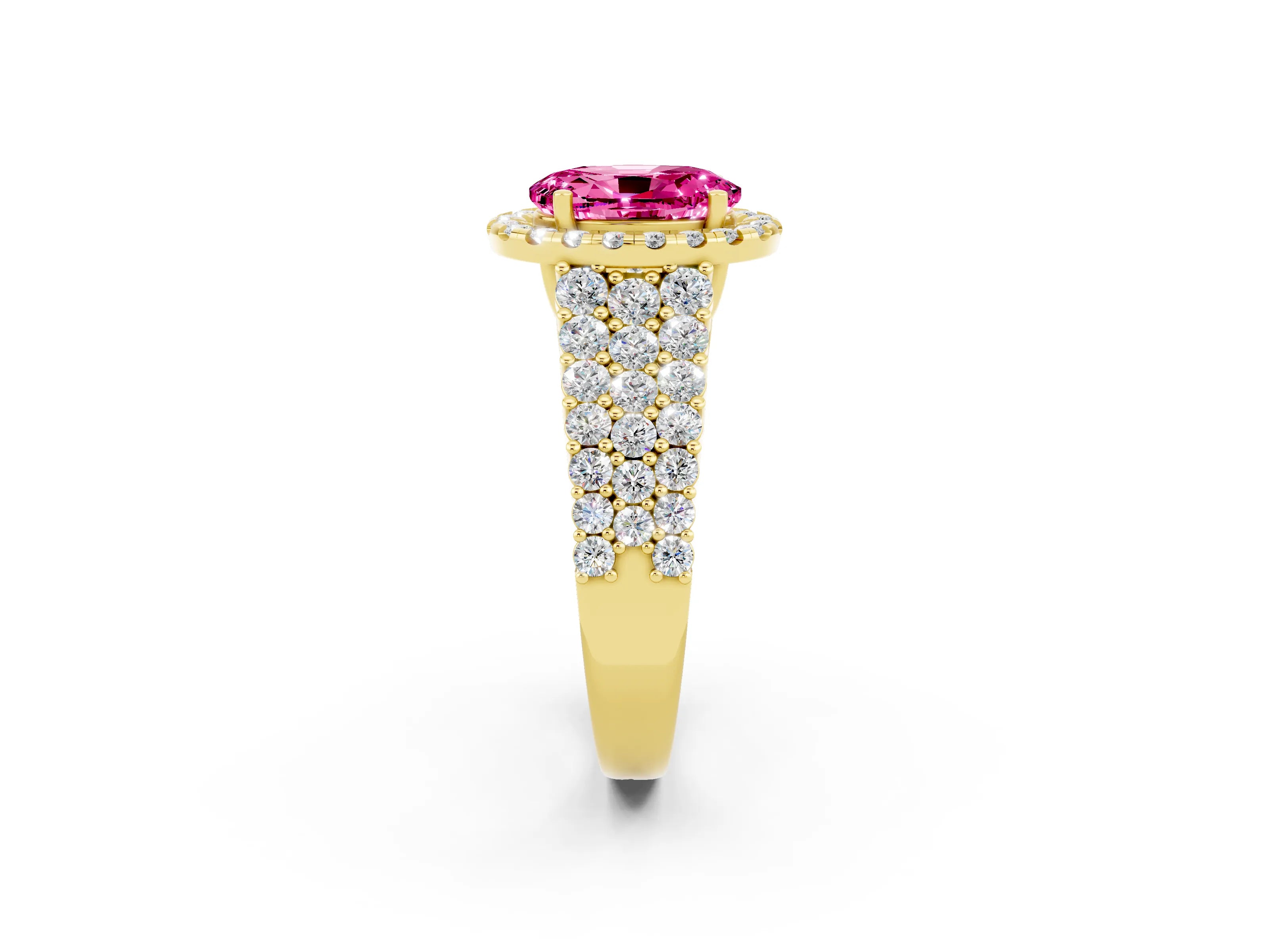 Yellow gold Oval Cut Halo Pavé Diamond Engagement Ring with Split Shank and Four-Prong Setting_2