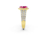 Yellow gold Oval Cut Halo Pavé Diamond Engagement Ring with Split Shank and Four-Prong Setting_2
