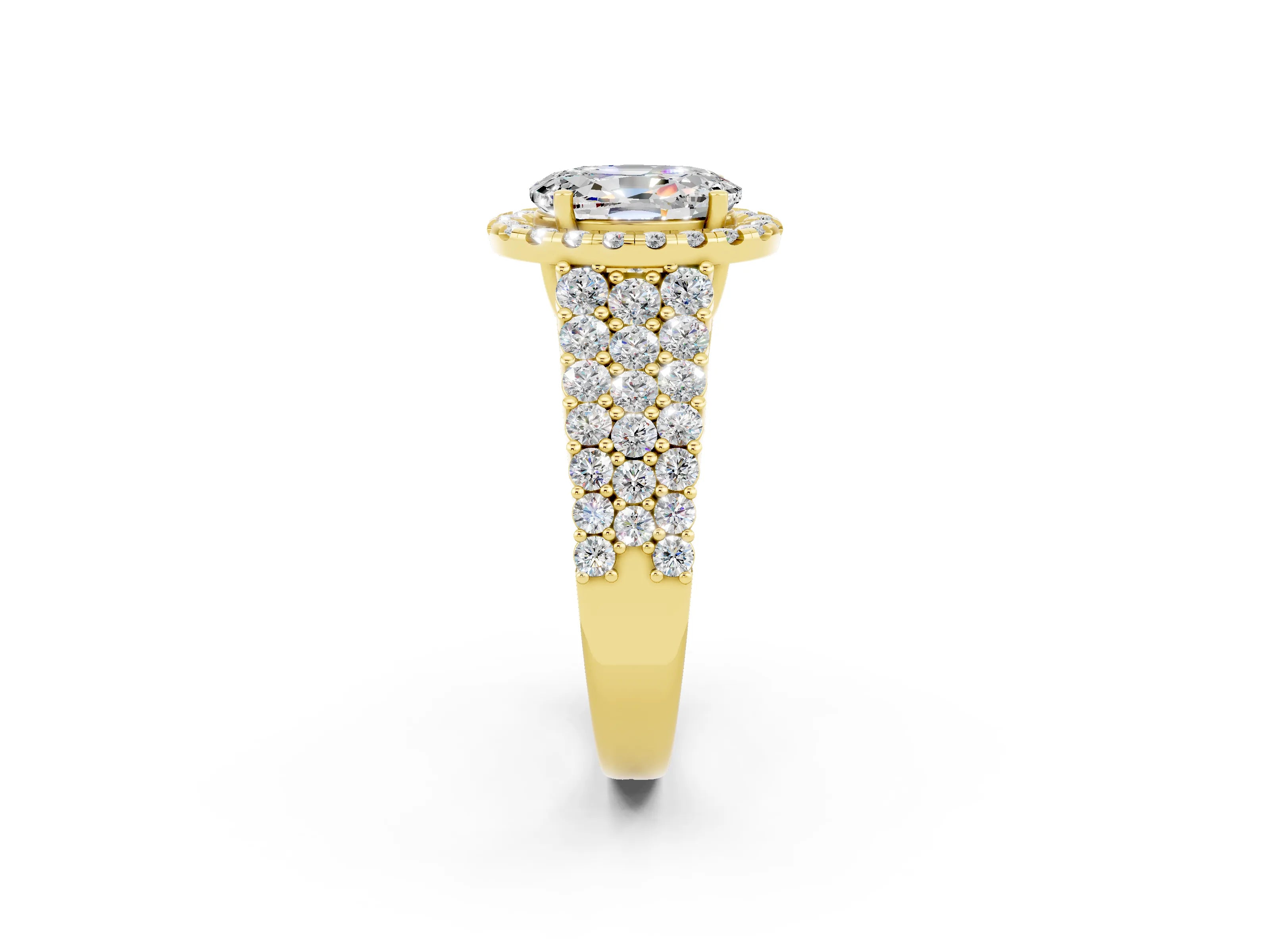 Yellow gold Oval Cut Halo Pavé Diamond Engagement Ring with Split Shank and Four-Prong Setting_2