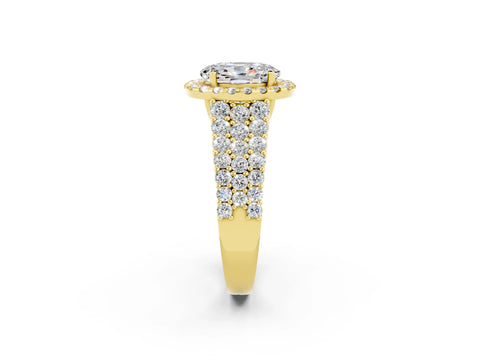 Yellow gold Oval Cut Halo Pavé Diamond Engagement Ring with Split Shank and Four-Prong Setting_2