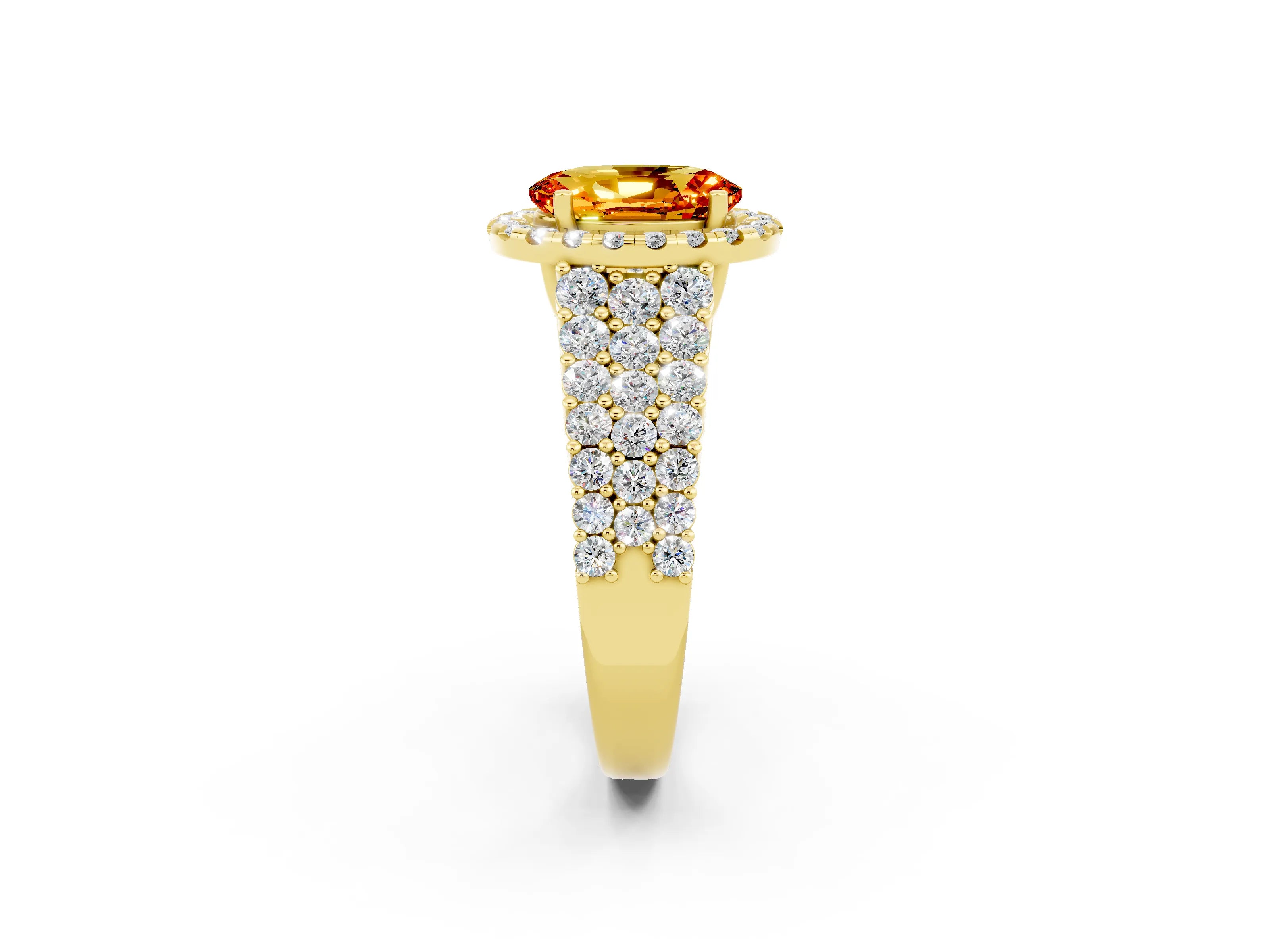 Yellow gold Oval Cut Halo Pavé Diamond Engagement Ring with Split Shank and Four-Prong Setting_2