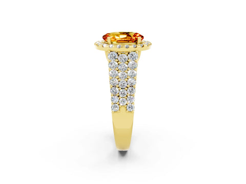 Yellow gold Oval Cut Halo Pavé Diamond Engagement Ring with Split Shank and Four-Prong Setting_2