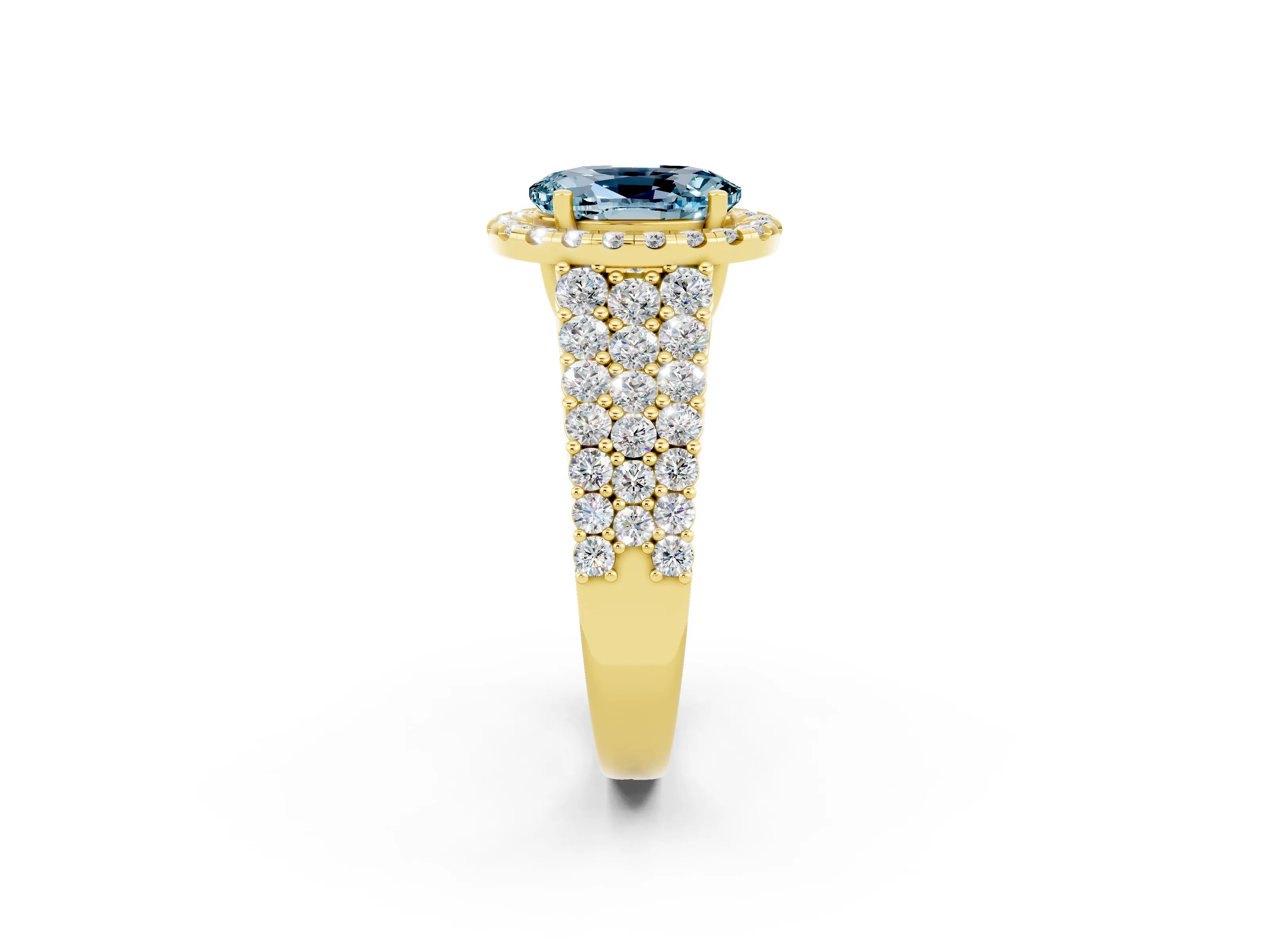 Yellow gold Oval Cut Halo Pavé Diamond Engagement Ring with Split Shank and Four-Prong Setting_2
