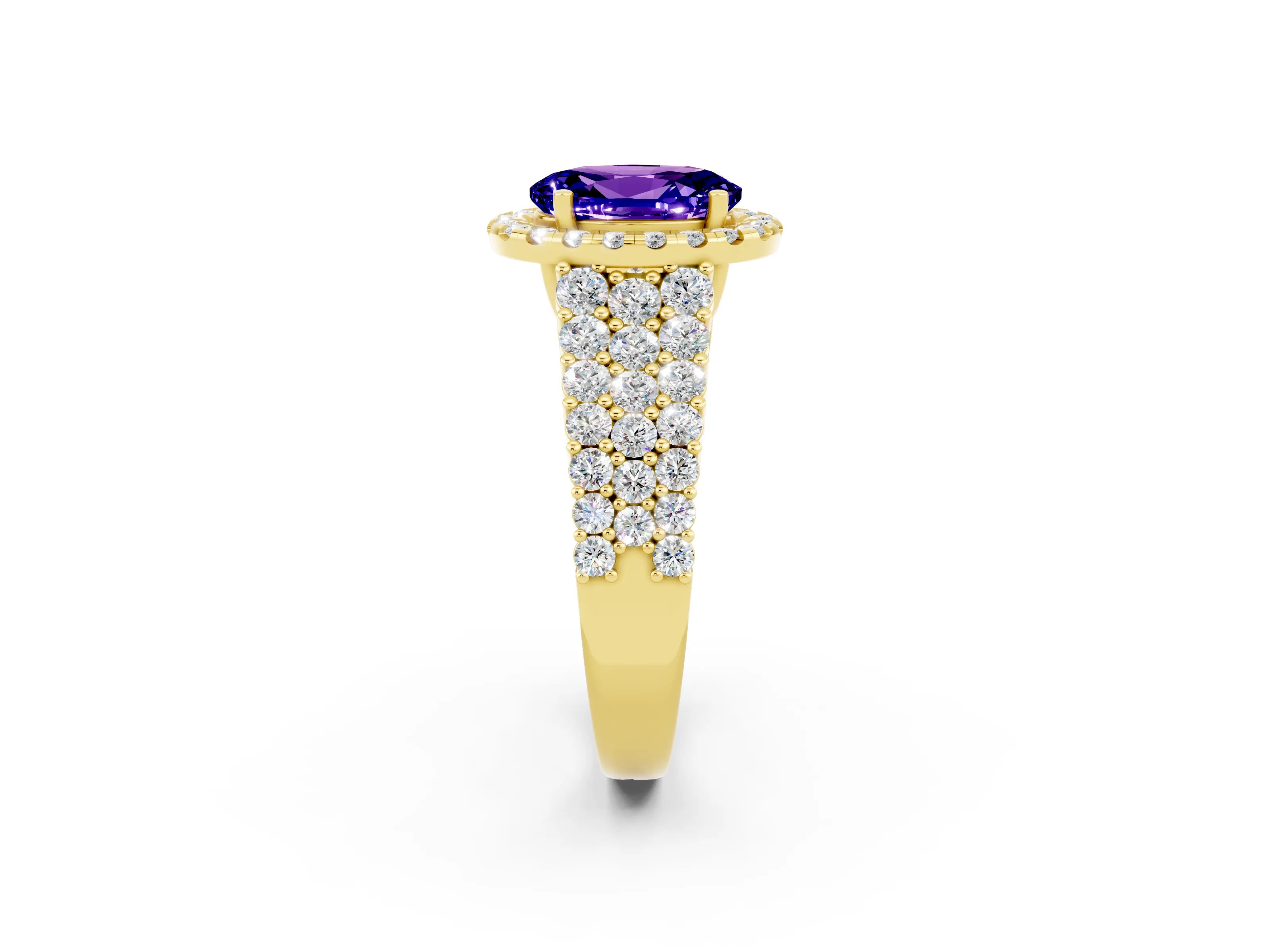 Yellow gold Oval Cut Halo Pavé Diamond Engagement Ring with Split Shank and Four-Prong Setting_2