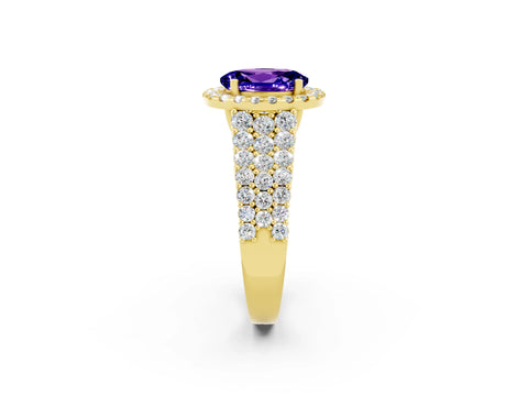 Yellow gold Oval Cut Halo Pavé Diamond Engagement Ring with Split Shank and Four-Prong Setting_2