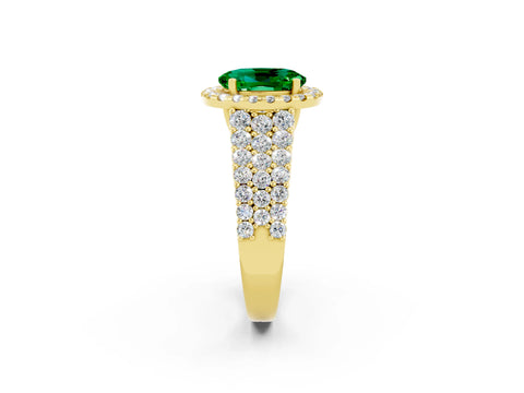 Yellow gold Oval Cut Halo Pavé Diamond Engagement Ring with Split Shank and Four-Prong Setting_2